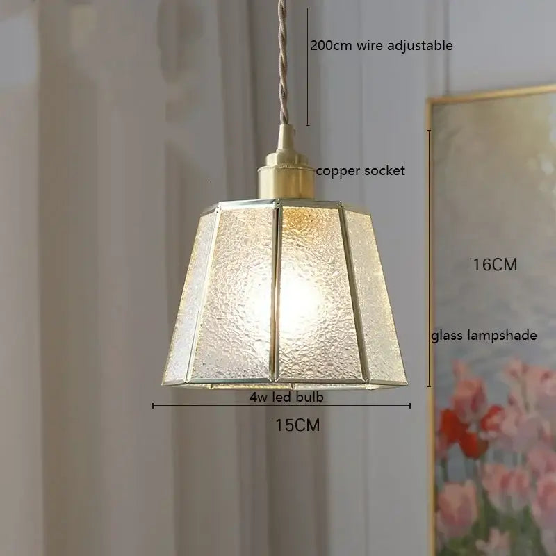 Stained glass floral pendant light for kitchen copper finish