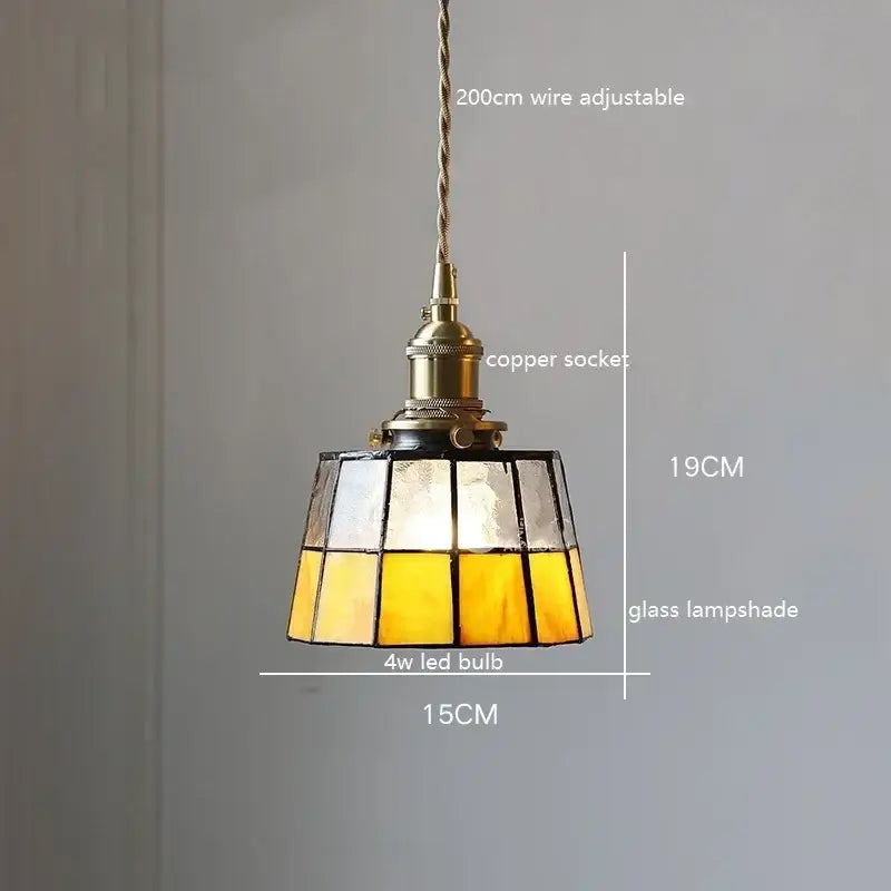 Stained glass floral pendant light for kitchen copper finish