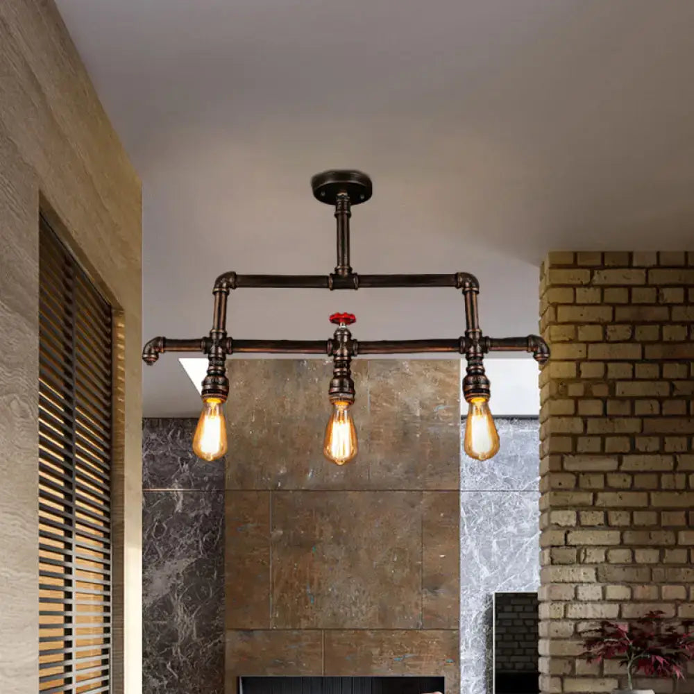 Steampunk bronze 3 light metal fixture kitchen island pendant