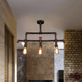 DecorBites™ steampunk bronze 3-light linear pendant metal fixture with dark bronze pipe and valve design for island lighting