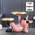 Stylish black & gold bulldog figurine sculpture living room decor tray