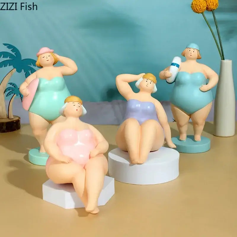 Stylized lavender & blue beach swimsuit resin sculpture desk ornament