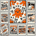 Decorbites takoyaki ramen canvas wall art featuring orange octopus japanese food design by paheme studio