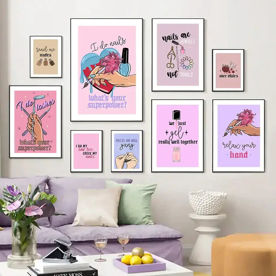 Teal and gold beauty salon wall art set – salon wall decor