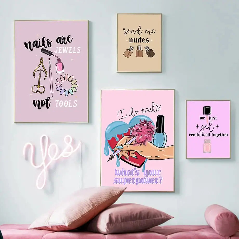 Teal and gold beauty salon wall art set – salon wall decor
