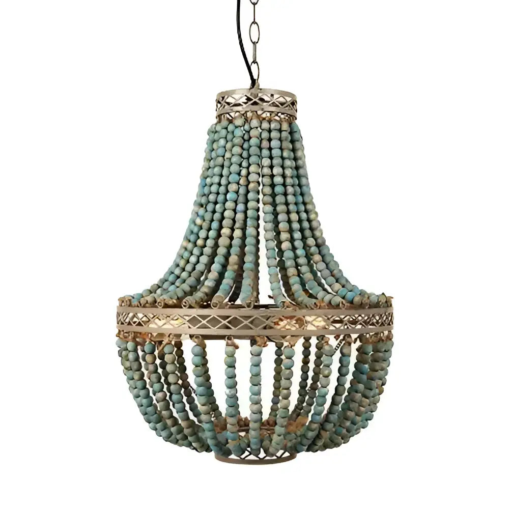 Teal blue wood beads pendant light bedroom woven chandelier