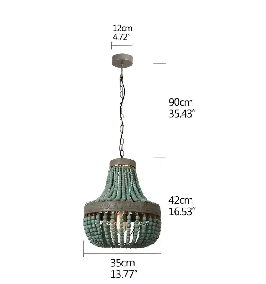 Teal blue wood beads pendant light bedroom woven chandelier