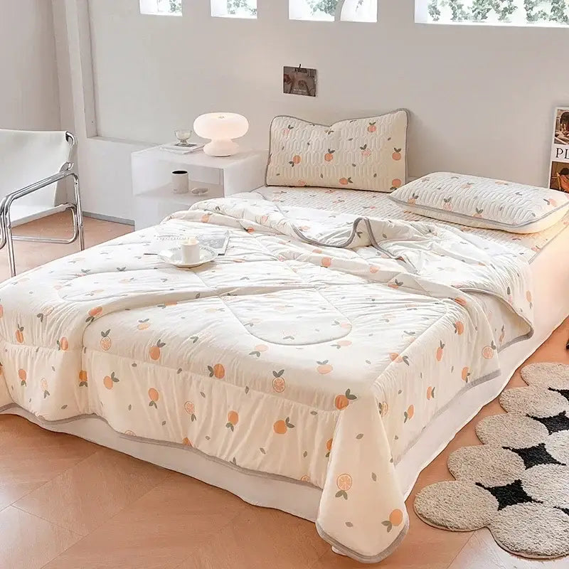 Teal & cream zigzag cool summer blanket set bedroom quilt