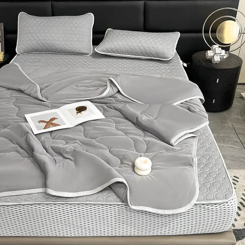 Teal & cream zigzag cool summer blanket set bedroom quilt