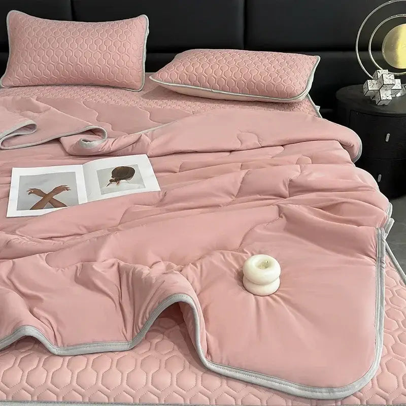 Teal & cream zigzag cool summer blanket set bedroom quilt