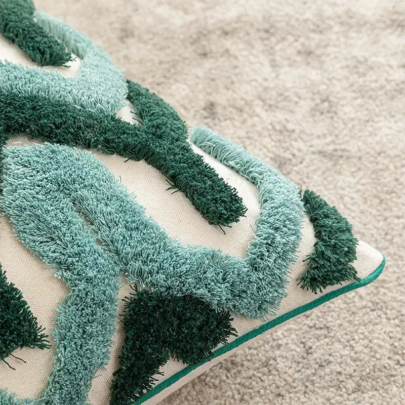 Teal & dark green boho tufted pillow covers living room decor