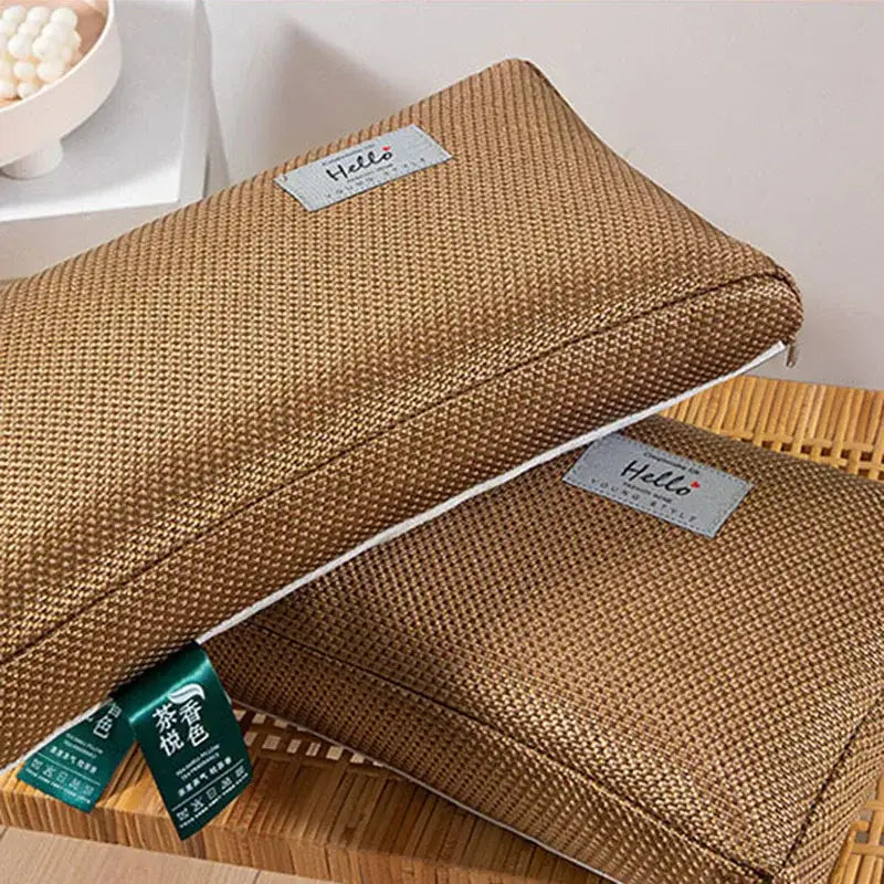 Textured brown woven cooling cervical pillow bedroom sleep health
