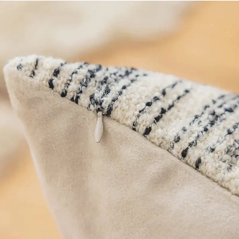 Textured cream & black comfort woolen pillow cover living room