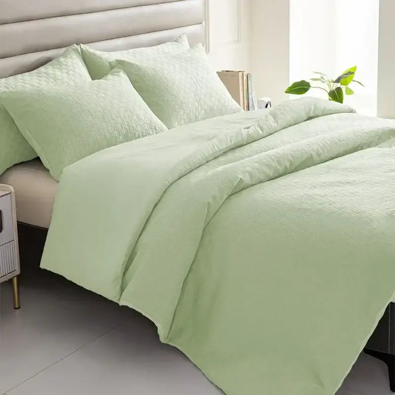 Textured cream & pale yellow pillowcase quilt set bedroom bedding