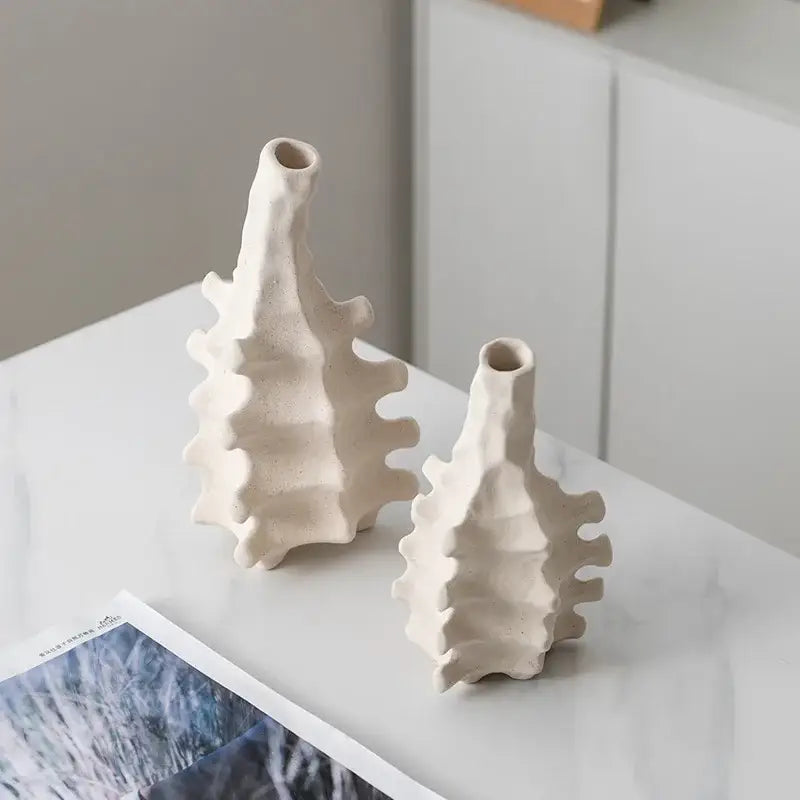 Textured white geometric decorbites ceramic vase living room decor