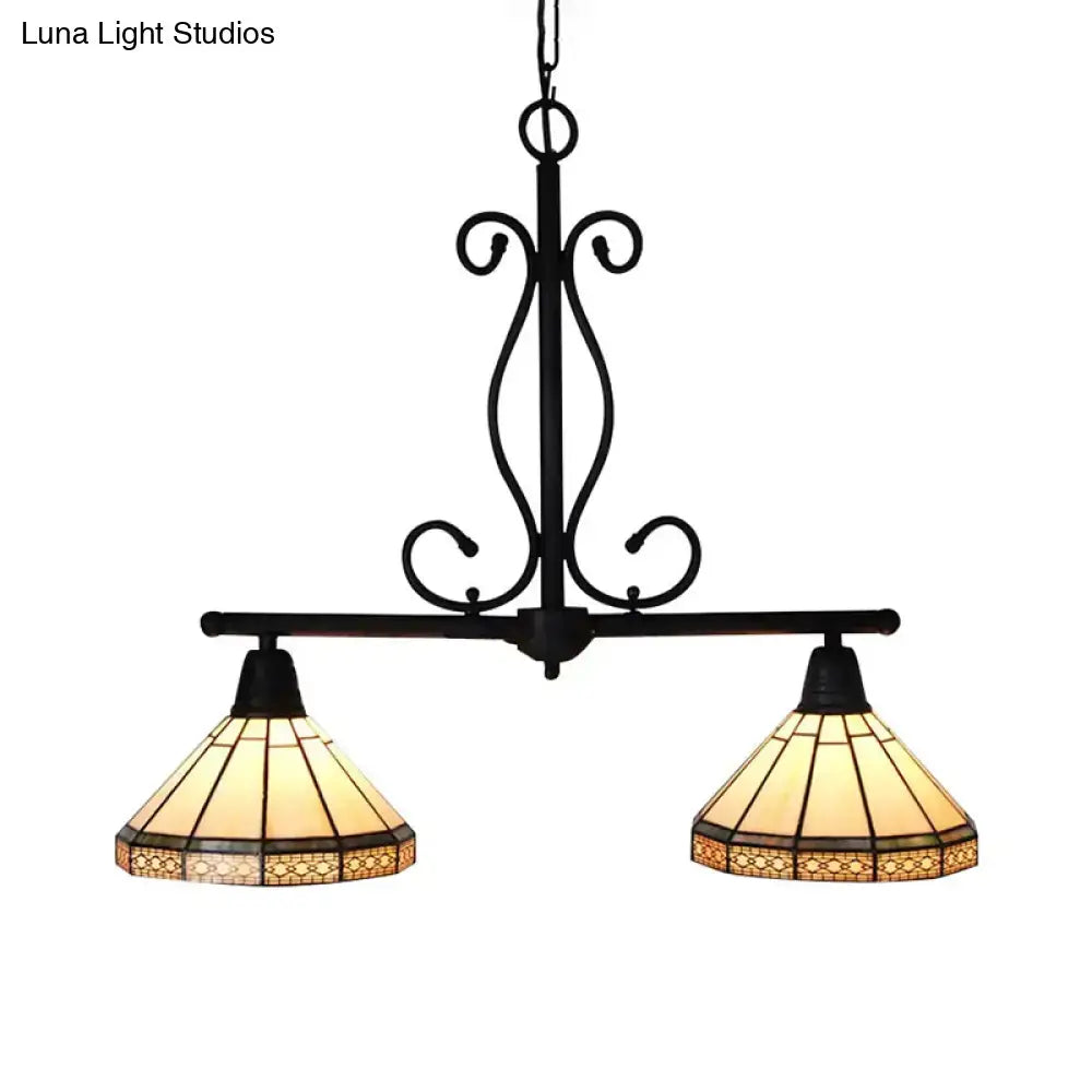 Tiffany black & amber kitchen island light with glass cone shade