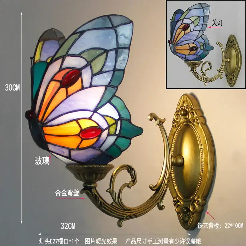 Tiffany butterfly glass sconces brass led wall lamps bedroom