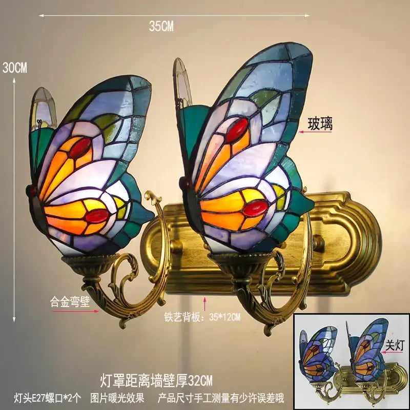 Tiffany butterfly glass sconces brass led wall lamps bedroom