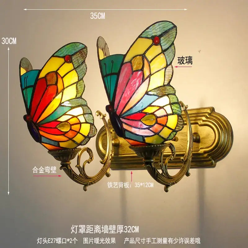 Tiffany butterfly glass sconces brass led wall lamps bedroom