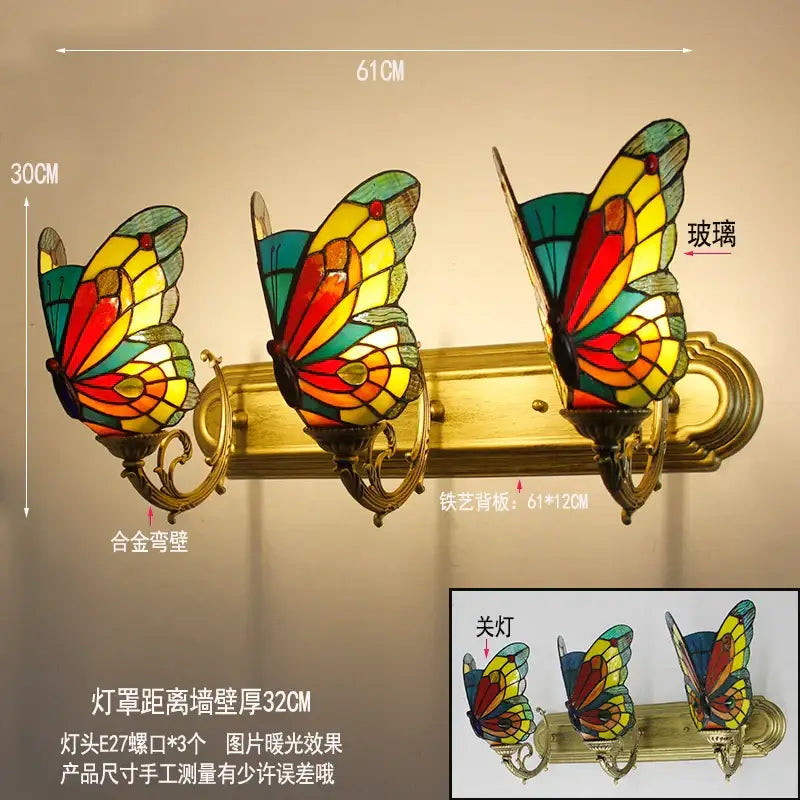 Tiffany butterfly glass sconces brass led wall lamps bedroom