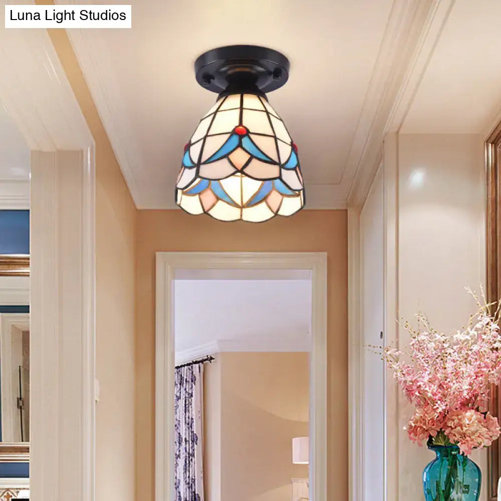 Tiffany style white mosaic shaded semi flush mount bedroom light