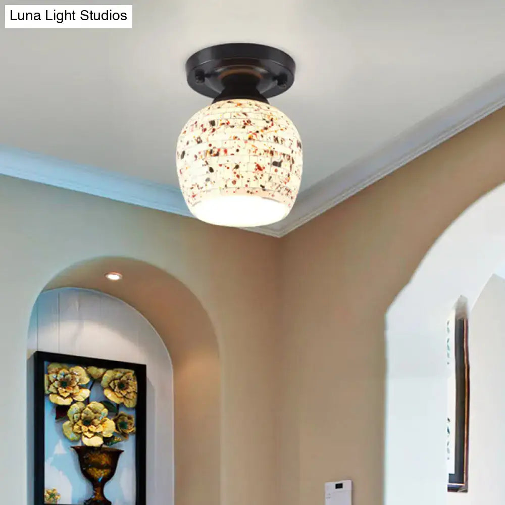 Tiffany style white mosaic shaded semi flush mount bedroom light