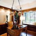 Stained glass sunflower glass pendant light with black wrought iron frame in stainless glass pendant design