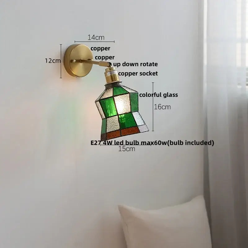 Tiffany tulip colorful square glass wall lights bedroom sconce