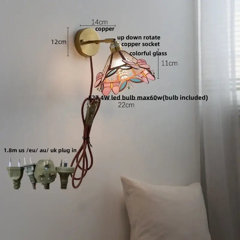Tiffany tulip colorful square glass wall lights bedroom sconce