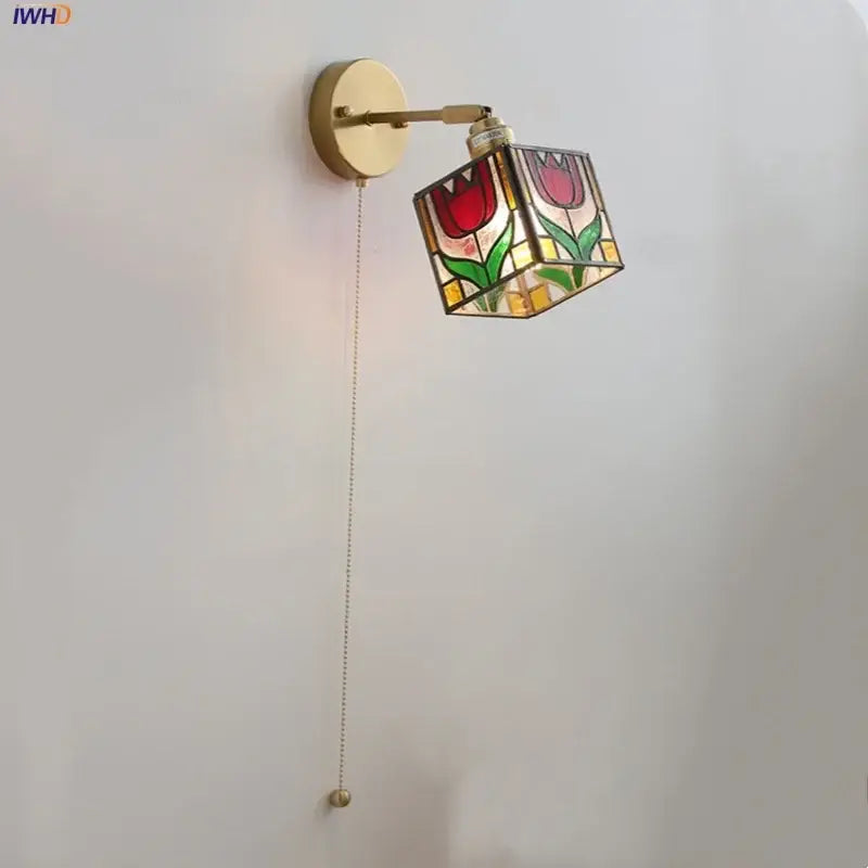 Tiffany tulip colorful square glass wall lights bedroom sconce
