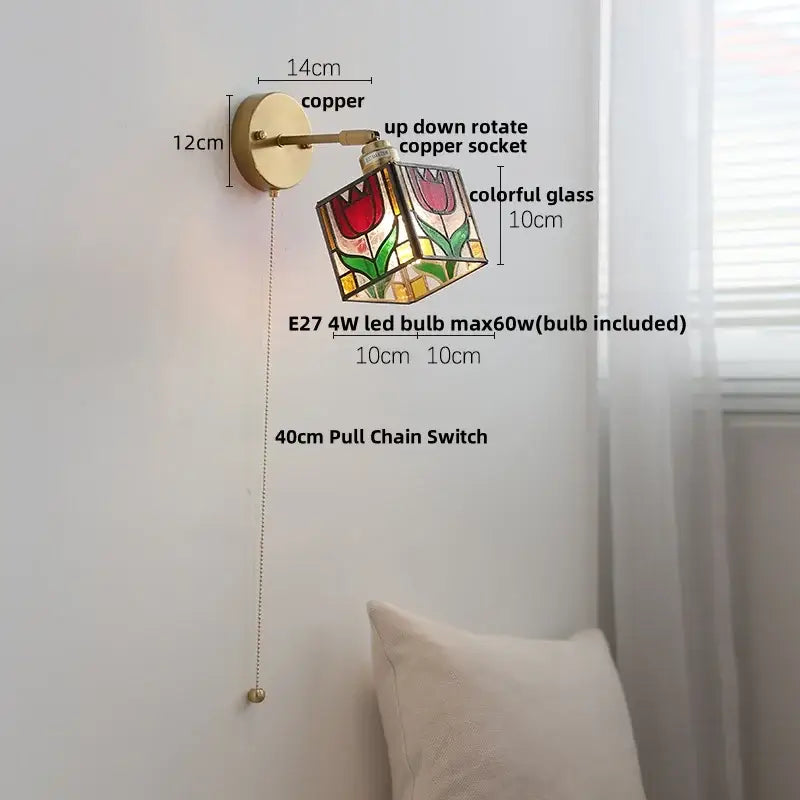 Tiffany tulip colorful square glass wall lights bedroom sconce