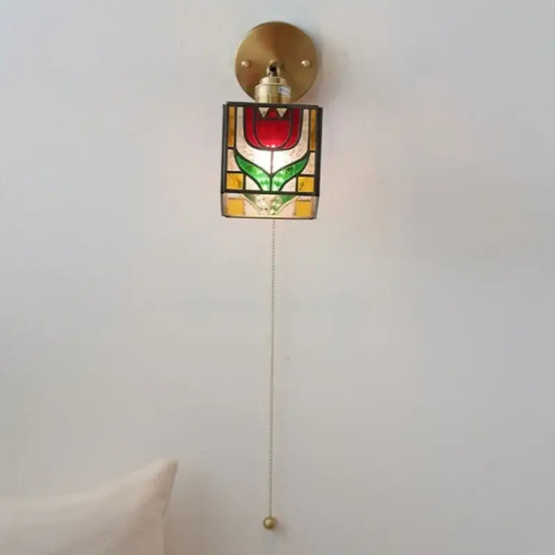 Tiffany tulip colorful square glass wall lights bedroom sconce
