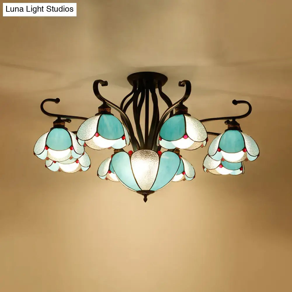 Tiffany turquoise flower semi-flush mount living room ceiling light