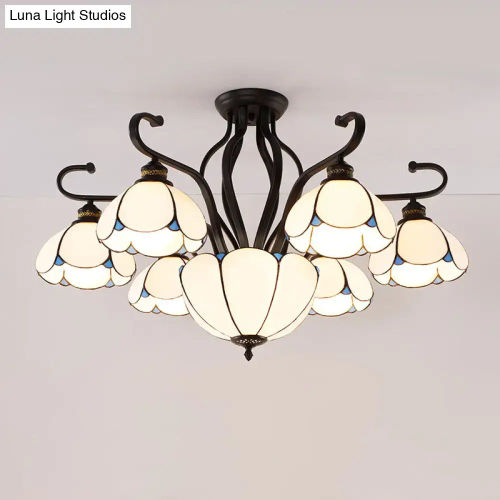 Tiffany turquoise flower semi-flush mount living room ceiling light
