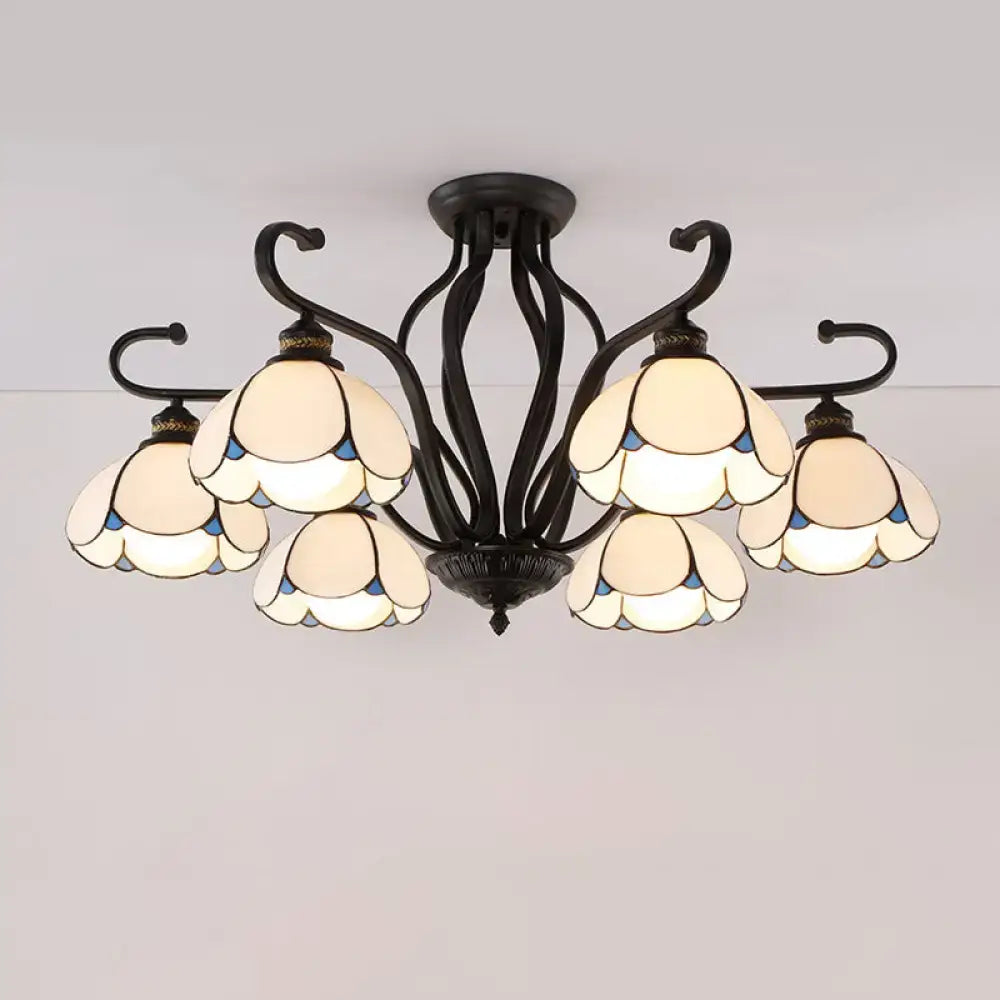 Tiffany turquoise flower semi-flush mount living room ceiling light