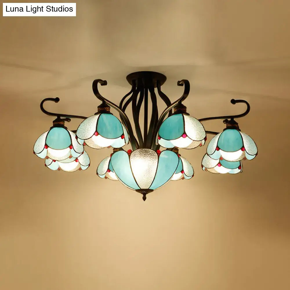 Tiffany turquoise flower semi-flush mount living room ceiling light