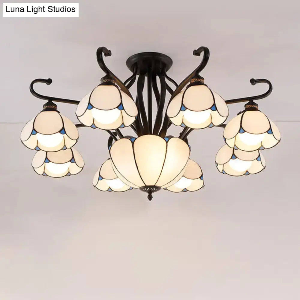 Tiffany turquoise flower semi-flush mount living room ceiling light