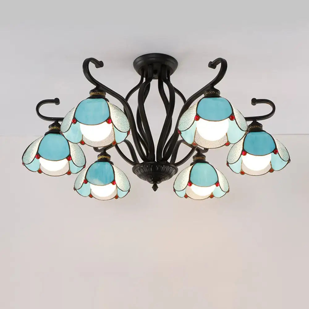 Tiffany turquoise flower semi-flush mount living room ceiling light
