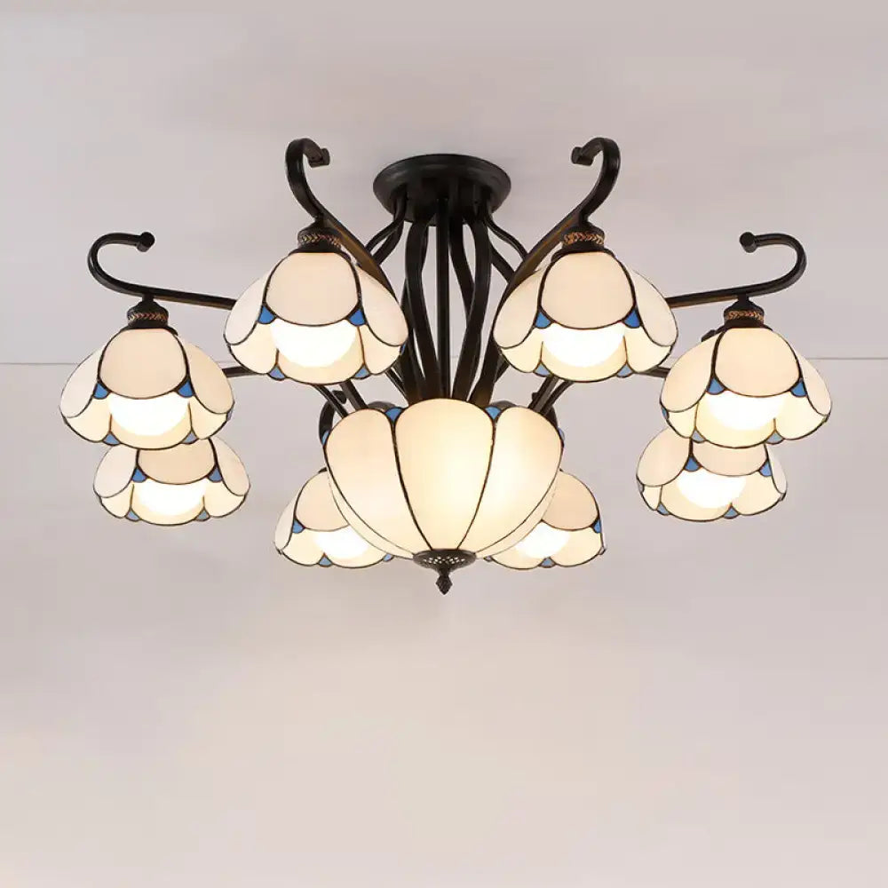 Tiffany turquoise flower semi-flush mount living room ceiling light