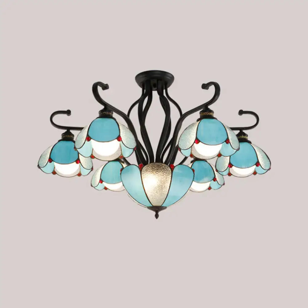 Tiffany turquoise flower semi-flush mount living room ceiling light