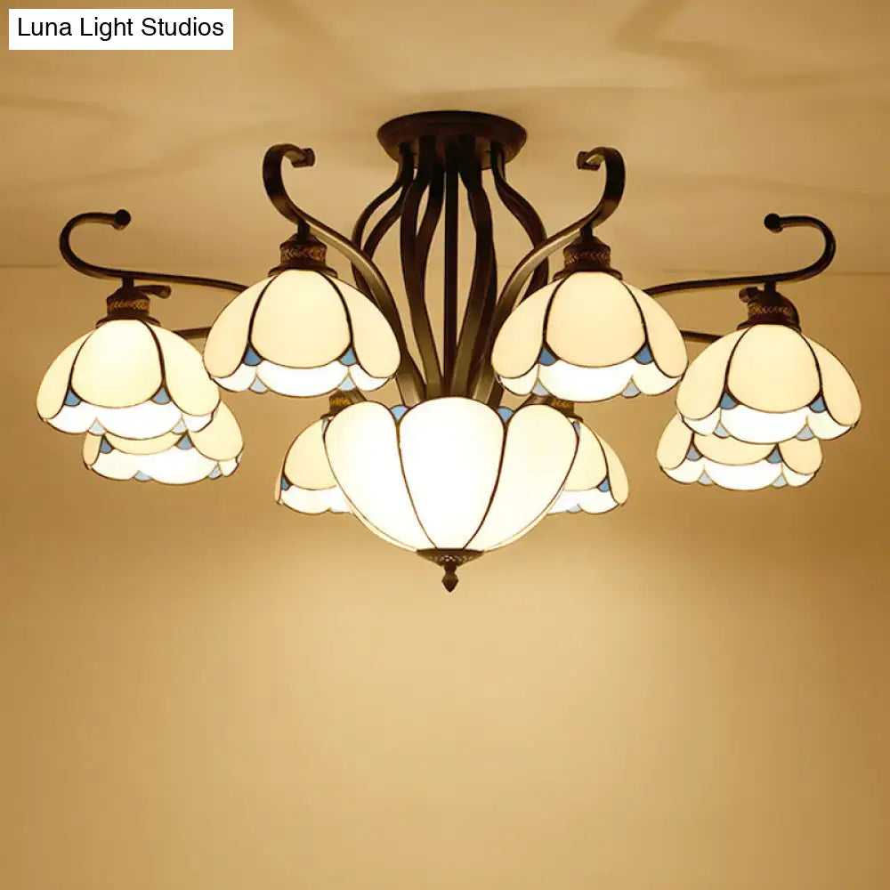Tiffany turquoise flower semi-flush mount living room ceiling light