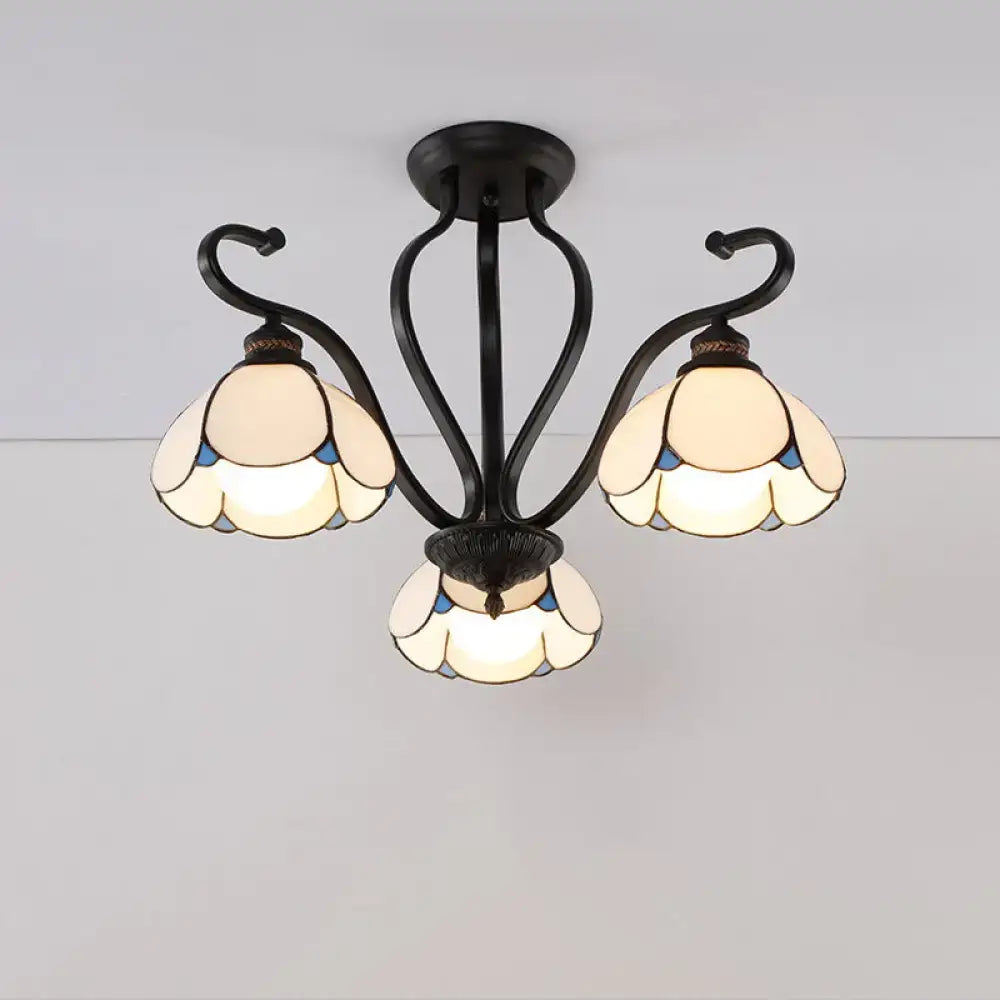 Tiffany turquoise flower semi-flush mount living room ceiling light