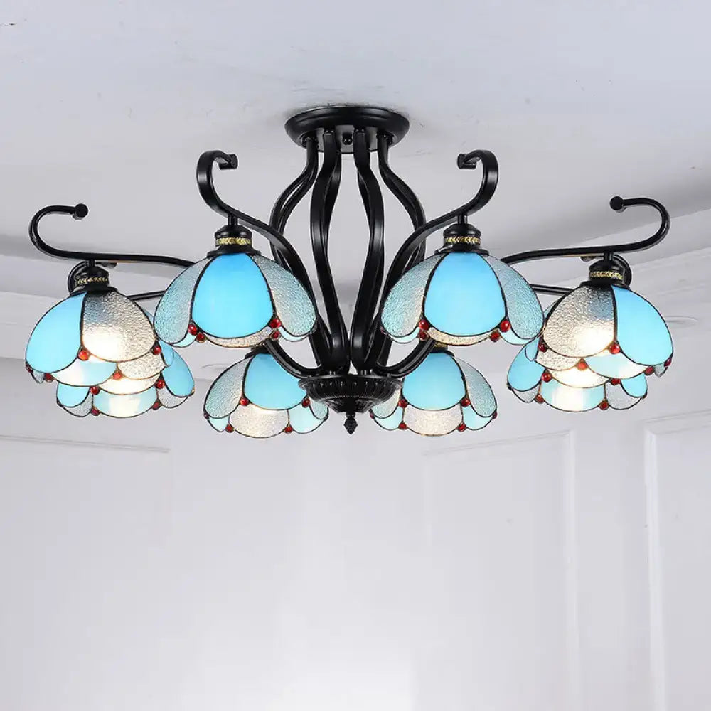 Tiffany turquoise flower semi-flush mount living room ceiling light