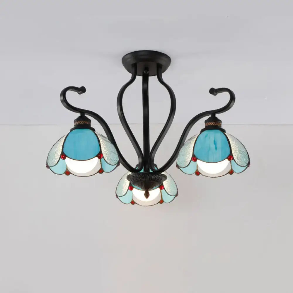 Tiffany turquoise flower semi-flush mount living room ceiling light
