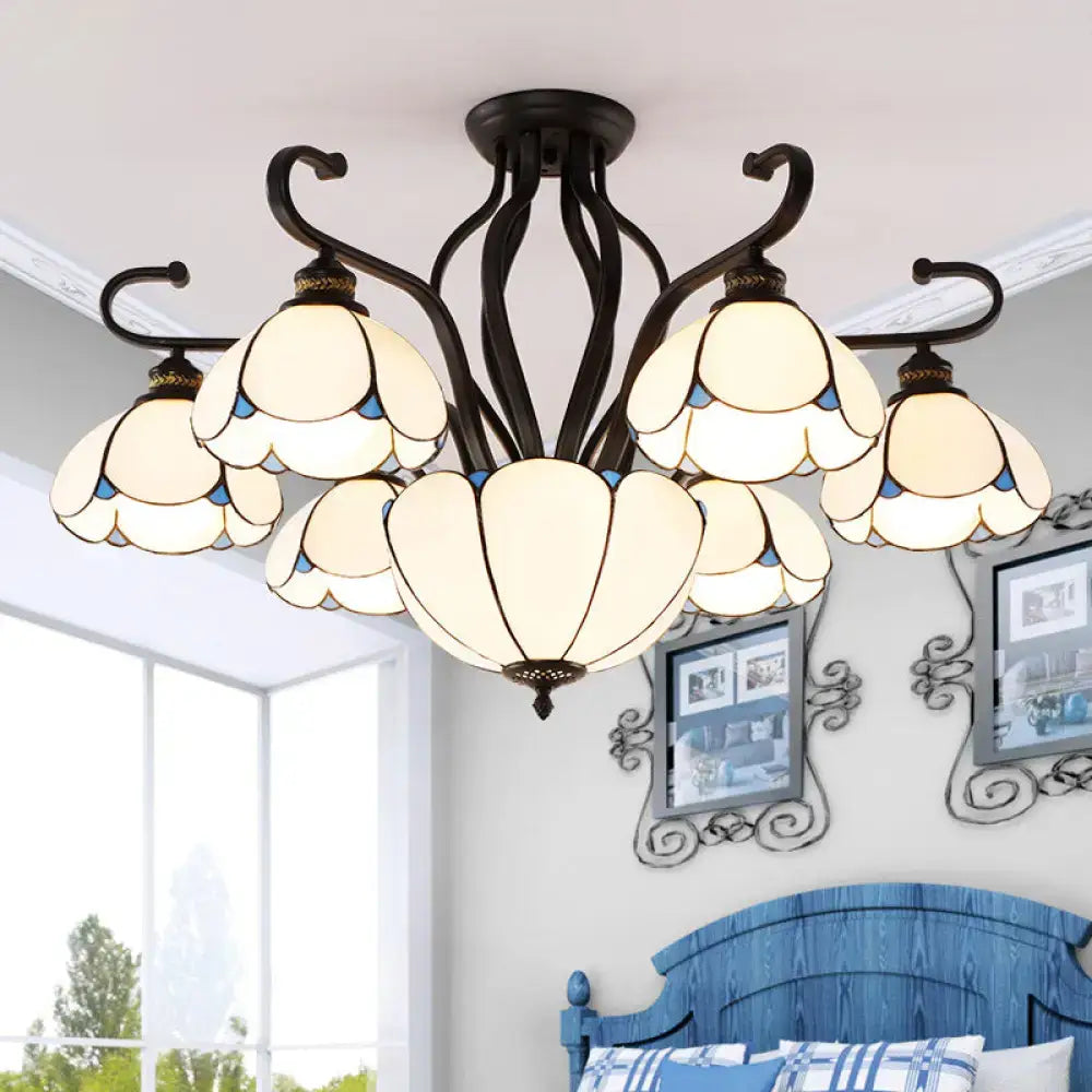 Tiffany turquoise flower semi-flush mount living room ceiling light