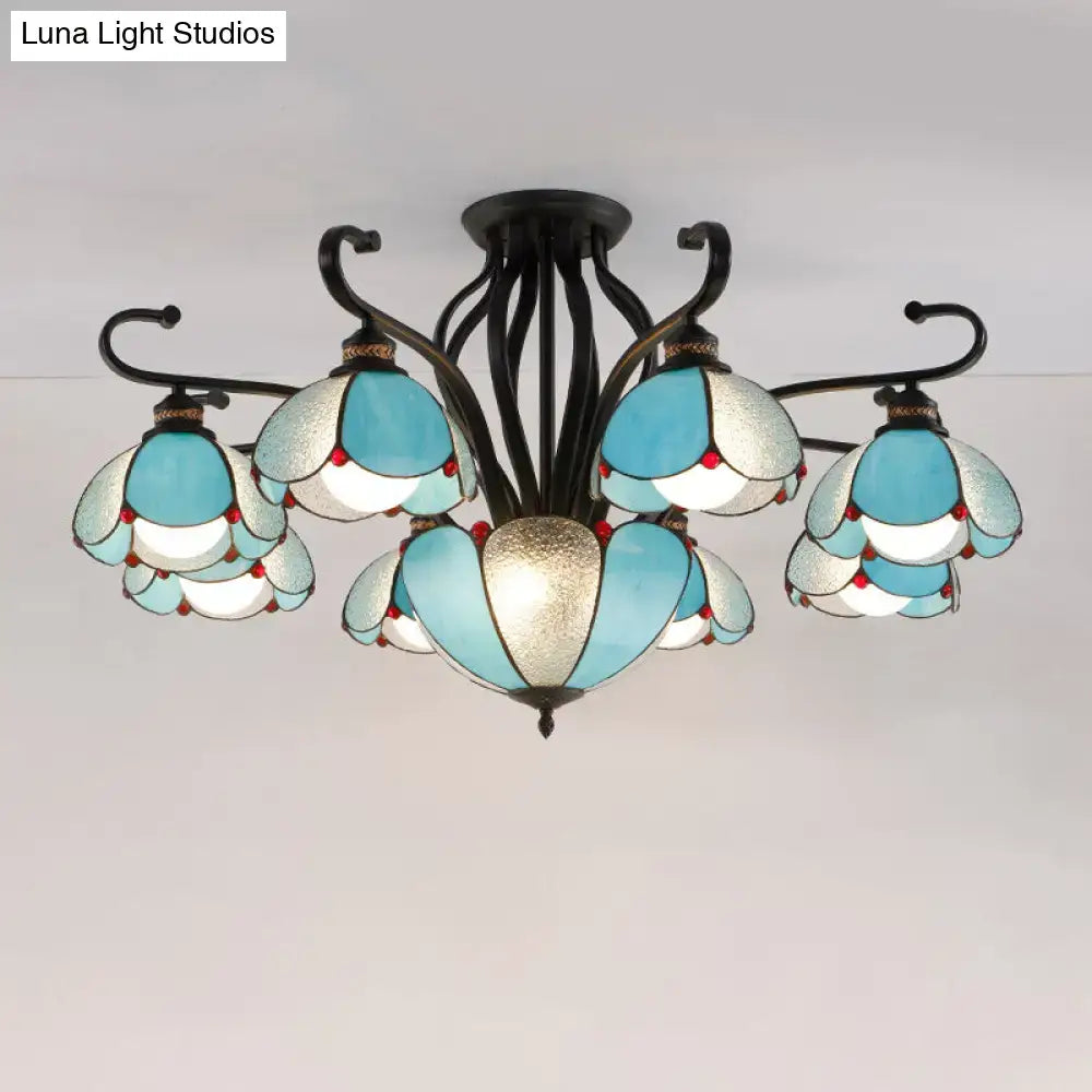 Tiffany turquoise flower semi-flush mount living room ceiling light