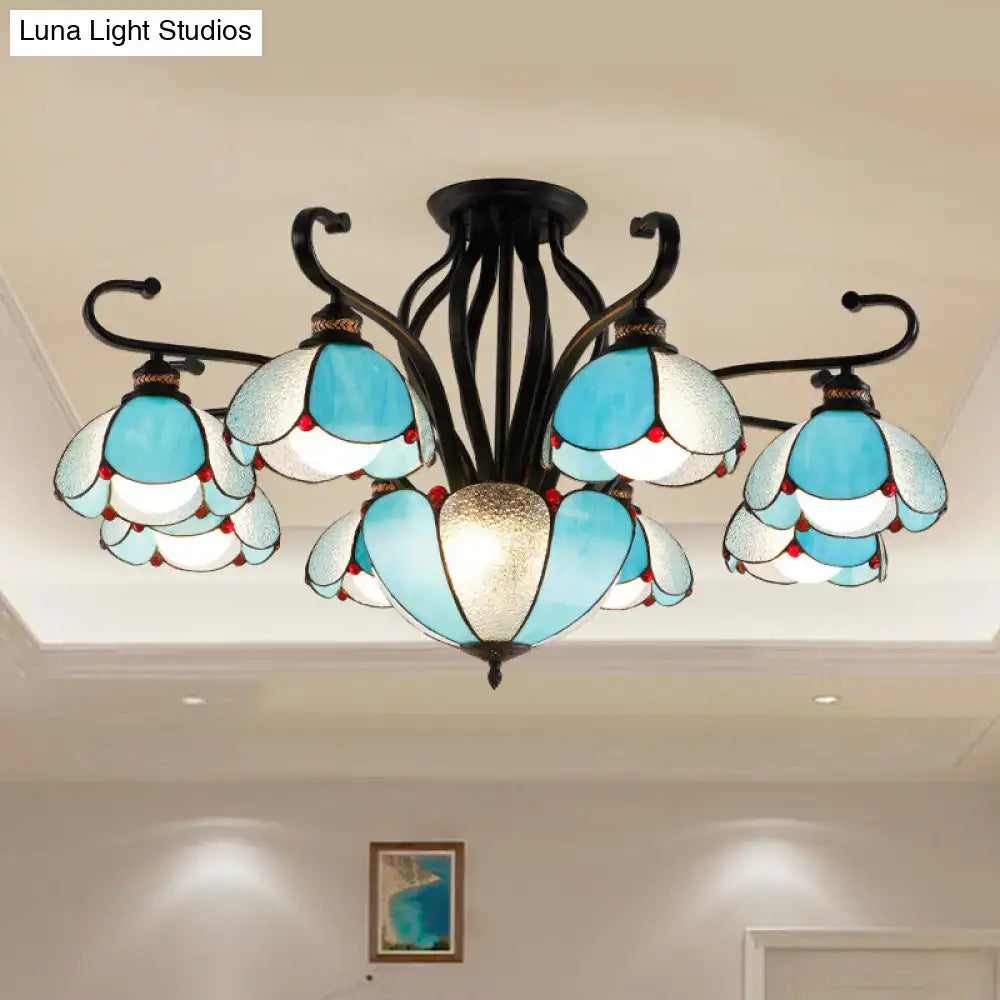 Tiffany turquoise flower semi-flush mount living room ceiling light