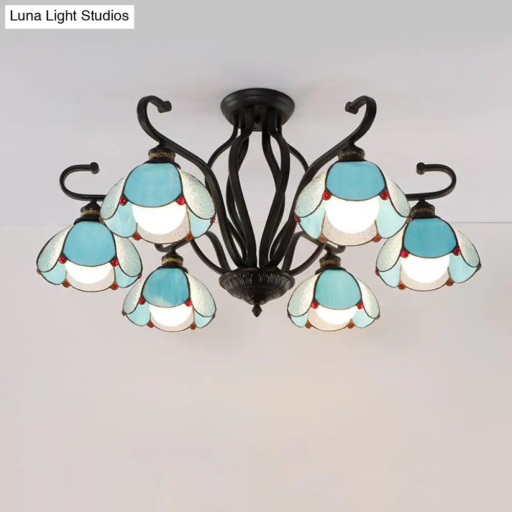 Tiffany turquoise flower semi-flush mount living room ceiling light