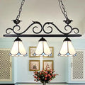 Black wrought iron decorbites tiffany style island chandelier light with three white and blue stained glass shades for led incandescent fluorescent bulbs 110v-120v 220v-240v