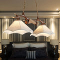 DecorBites™ Traditional Bell Ceiling Lamp: 2-Bulb Bedroom Island Light Fixture with Antler Arm in Flaxen Fabric